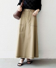 SHIPS / シップス ロング・マキシ丈スカート | 《一部予約》SHIPS any:〈洗濯機可能〉チノ ステッチ フレア ロング スカート