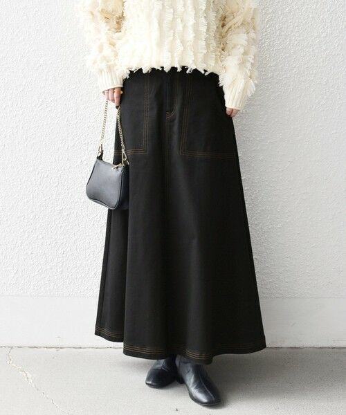 SHIPS / シップス ロング・マキシ丈スカート | 《一部予約》SHIPS any:〈洗濯機可能〉チノ ステッチ フレア ロング スカート | 詳細5