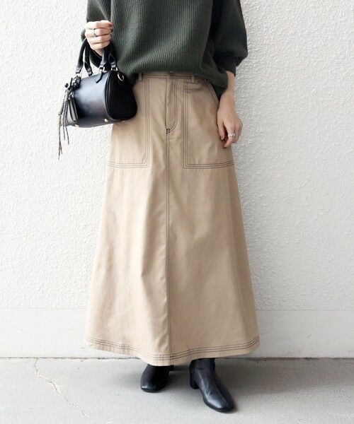 SHIPS / シップス ロング・マキシ丈スカート | 《一部予約》SHIPS any:〈洗濯機可能〉チノ ステッチ フレア ロング スカート | 詳細22