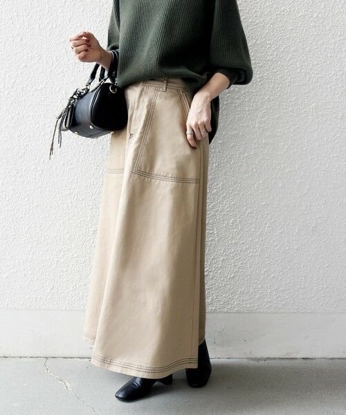 SHIPS / シップス ロング・マキシ丈スカート | 《一部予約》SHIPS any:〈洗濯機可能〉チノ ステッチ フレア ロング スカート | 詳細24