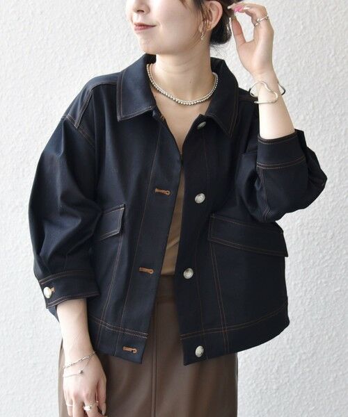 SHIPS for women/シップスウィメン SHIPS any:〈洗濯機可能〉チノ ステッチ ショート シャツ ジャケット ブラック ONE SIZE