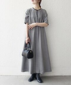 SHIPS / シップス ロング・マキシ丈ワンピース | SHIPS any:〈洗濯機可能〉ウーステッド パイピング ボタン フレア ワンピース