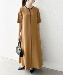 SHIPS / シップス ロング・マキシ丈ワンピース | SHIPS any:〈洗濯機可能〉ウーステッド パイピング ボタン フレア ワンピース