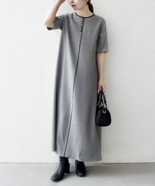 SHIPS / シップス ロング・マキシ丈ワンピース | SHIPS any:〈洗濯機可能〉ウーステッド パイピング ボタン フレア ワンピース | 詳細1