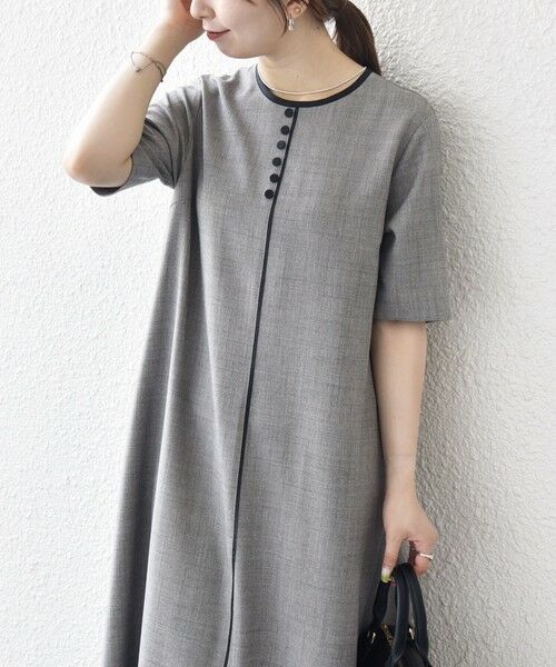 SHIPS / シップス ロング・マキシ丈ワンピース | SHIPS any:〈洗濯機可能〉ウーステッド パイピング ボタン フレア ワンピース | 詳細10