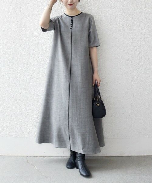 SHIPS / シップス ロング・マキシ丈ワンピース | SHIPS any:〈洗濯機可能〉ウーステッド パイピング ボタン フレア ワンピース | 詳細2