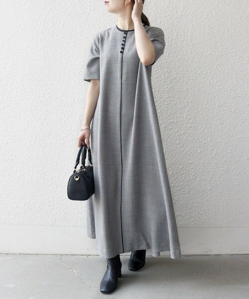 SHIPS / シップス ロング・マキシ丈ワンピース | SHIPS any:〈洗濯機可能〉ウーステッド パイピング ボタン フレア ワンピース | 詳細6