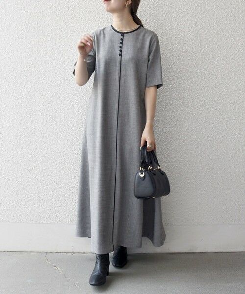 SHIPS / シップス ロング・マキシ丈ワンピース | SHIPS any:〈洗濯機可能〉ウーステッド パイピング ボタン フレア ワンピース | 詳細7