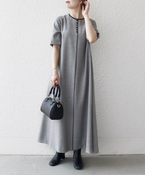 SHIPS / シップス ロング・マキシ丈ワンピース | SHIPS any:〈洗濯機可能〉ウーステッド パイピング ボタン フレア ワンピース | 詳細8