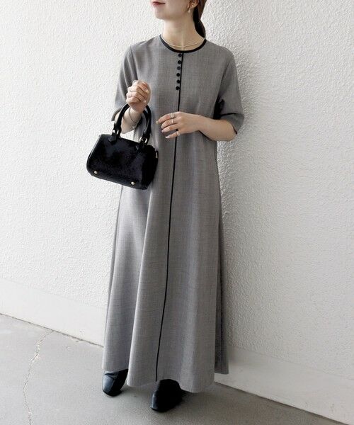 SHIPS / シップス ロング・マキシ丈ワンピース | SHIPS any:〈洗濯機可能〉ウーステッド パイピング ボタン フレア ワンピース | 詳細9