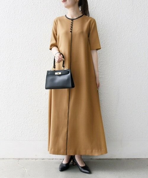 SHIPS / シップス ロング・マキシ丈ワンピース | SHIPS any:〈洗濯機可能〉ウーステッド パイピング ボタン フレア ワンピース | 詳細21