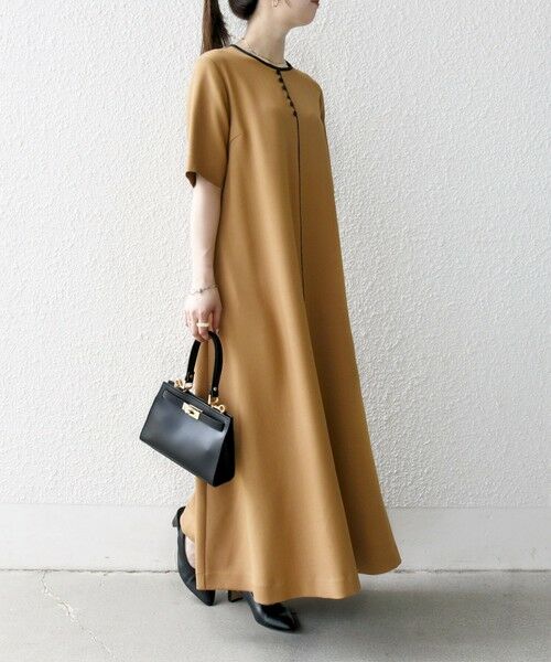 SHIPS / シップス ロング・マキシ丈ワンピース | SHIPS any:〈洗濯機可能〉ウーステッド パイピング ボタン フレア ワンピース | 詳細24