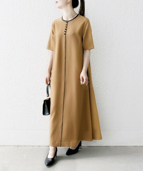 SHIPS / シップス ロング・マキシ丈ワンピース | SHIPS any:〈洗濯機可能〉ウーステッド パイピング ボタン フレア ワンピース | 詳細29