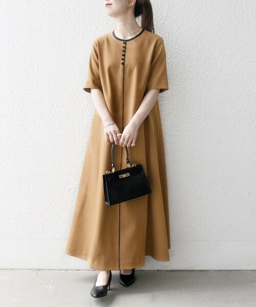 SHIPS / シップス ロング・マキシ丈ワンピース | SHIPS any:〈洗濯機可能〉ウーステッド パイピング ボタン フレア ワンピース | 詳細30