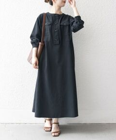 SHIPS / シップス ロング・マキシ丈ワンピース | SHIPS any:〈洗濯機可能〉ピーチスキン クルーネック ポケット フレア ワンピース