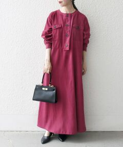 SHIPS / シップス ロング・マキシ丈ワンピース | SHIPS any:〈洗濯機可能〉ピーチスキン クルーネック ポケット フレア ワンピース