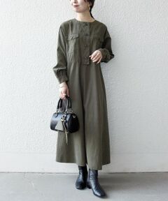 SHIPS / シップス ロング・マキシ丈ワンピース | SHIPS any:〈洗濯機可能〉ピーチスキン クルーネック ポケット フレア ワンピース