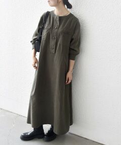 SHIPS / シップス ロング・マキシ丈ワンピース | SHIPS any:〈洗濯機可能〉ピーチスキン クルーネック ポケット フレア ワンピース