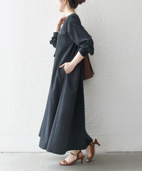 SHIPS / シップス ロング・マキシ丈ワンピース | SHIPS any:〈洗濯機可能〉ピーチスキン クルーネック ポケット フレア ワンピース | 詳細6