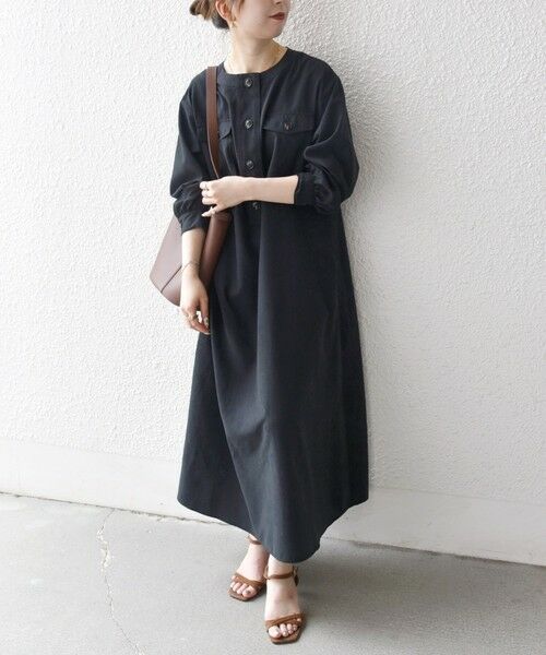 SHIPS / シップス ロング・マキシ丈ワンピース | SHIPS any:〈洗濯機可能〉ピーチスキン クルーネック ポケット フレア ワンピース | 詳細7