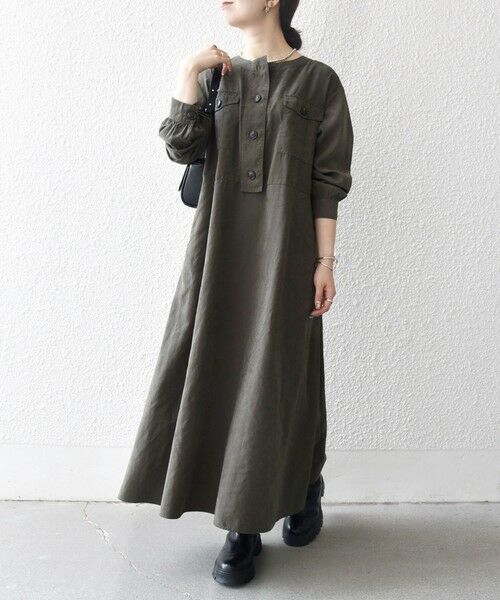 SHIPS / シップス ロング・マキシ丈ワンピース | SHIPS any:〈洗濯機可能〉ピーチスキン クルーネック ポケット フレア ワンピース | 詳細30