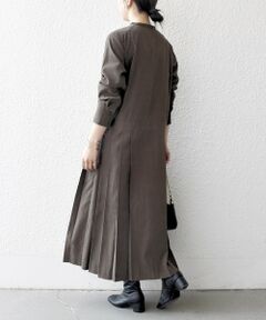 SHIPS / シップス ロング・マキシ丈ワンピース | 《一部追加予約》SHIPS any:〈洗濯機可能〉ピーチスキン サイド プリーツ バンドカラー シャツ ワンピース