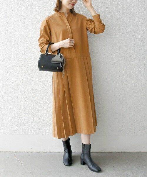 SHIPS / シップス ロング・マキシ丈ワンピース | 《一部追加予約》SHIPS any:〈洗濯機可能〉ピーチスキン サイド プリーツ バンドカラー シャツ ワンピース | 詳細6