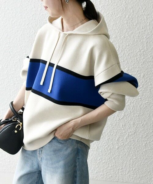 SHIPS / シップス パーカー | SHIPS any:〈手洗い可能〉パネル ボーダー フーディー ニット プルオーバー | 詳細3