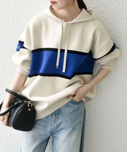 SHIPS / シップス パーカー | SHIPS any:〈手洗い可能〉パネル ボーダー フーディー ニット プルオーバー | 詳細5