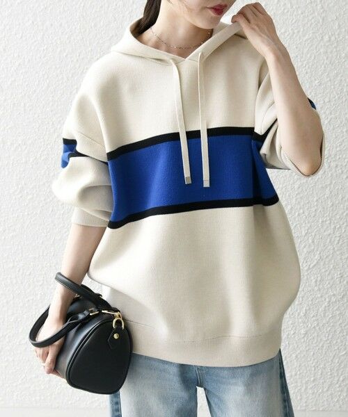 SHIPS / シップス パーカー | SHIPS any:〈手洗い可能〉パネル ボーダー フーディー ニット プルオーバー | 詳細6