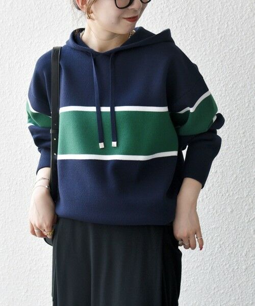 SHIPS / シップス パーカー | SHIPS any:〈手洗い可能〉パネル ボーダー フーディー ニット プルオーバー | 詳細25