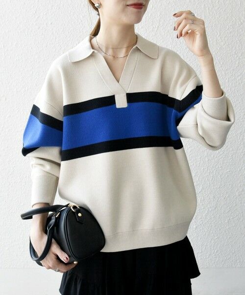 SHIPS / シップス ニット・セーター | SHIPS any:〈手洗い可能〉パネル ボーダー スキッパー ニット プルオーバー | 詳細3