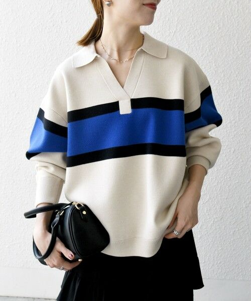 SHIPS / シップス ニット・セーター | SHIPS any:〈手洗い可能〉パネル ボーダー スキッパー ニット プルオーバー | 詳細7