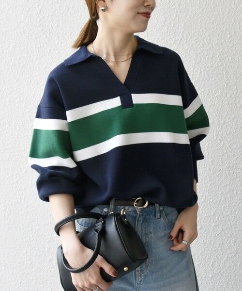 SHIPS / シップス ニット・セーター | SHIPS any:〈手洗い可能〉パネル ボーダー スキッパー ニット プルオーバー | 詳細26