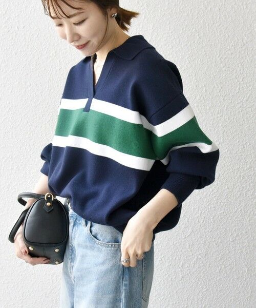 SHIPS / シップス ニット・セーター | SHIPS any:〈手洗い可能〉パネル ボーダー スキッパー ニット プルオーバー | 詳細29