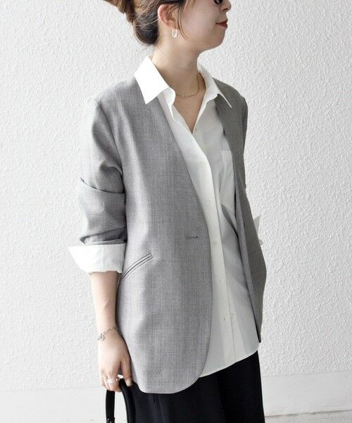 SHIPS / シップス ノーカラージャケット | SHIPS any:〈洗濯機可能〉ウーステッド Vネック ノーカラー ジャケット | 詳細4