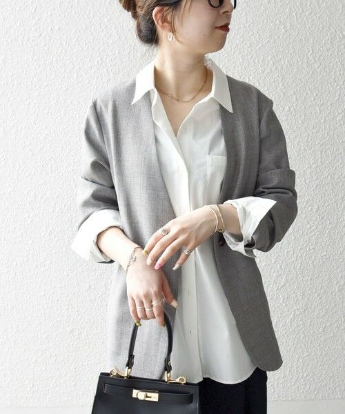 SHIPS / シップス ノーカラージャケット | SHIPS any:〈洗濯機可能〉ウーステッド Vネック ノーカラー ジャケット | 詳細7