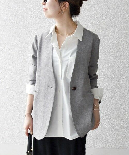 SHIPS / シップス ノーカラージャケット | SHIPS any:〈洗濯機可能〉ウーステッド Vネック ノーカラー ジャケット | 詳細8