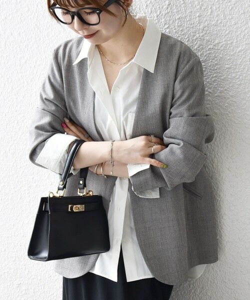 SHIPS for women/シップスウィメン SHIPS any:〈洗濯機可能〉ウーステッド Vネック ノーカラー ジャケット グレー ONE SIZE