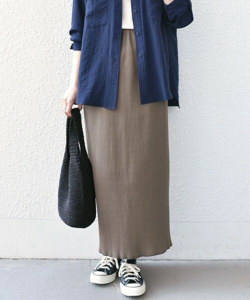 SHIPS / シップス ロング・マキシ丈スカート | 《一部追加・新色予約》SHIPS Colors:〈手洗い可能・UVケア〉テレコ タイトスカート◆（ダークブラウン）
