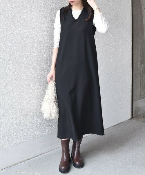 SHIPS for women/シップスウィメン SHIPS Colors:〈手洗い可能〉シャーク フリンジ ジャンパー ワンピース◇ ブラック ONE SIZE