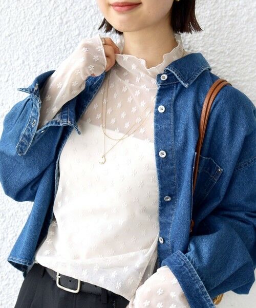 SHIPS / シップス Tシャツ | 〈手洗い可能〉フラワー チュール ハイネック プルオーバー | 詳細9