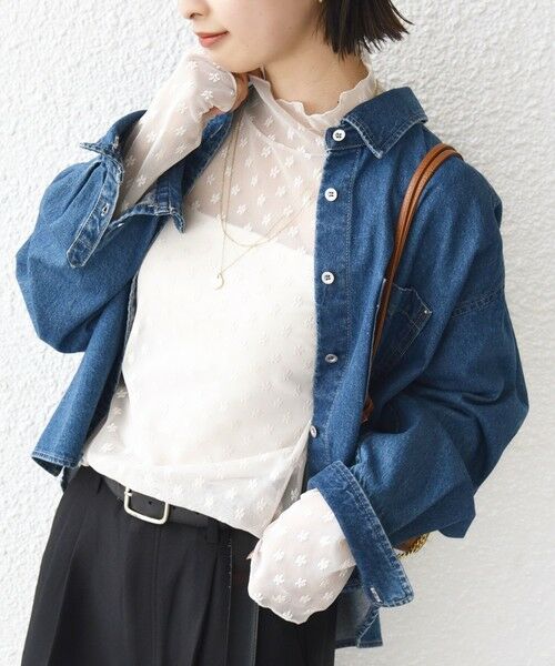 SHIPS / シップス Tシャツ | 〈手洗い可能〉フラワー チュール ハイネック プルオーバー | 詳細10