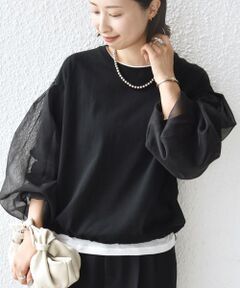 SHIPS / シップス カットソー（半袖以外） | 《一部追加予約》【WEB限定】〈手洗い可能〉シアー コンビ 裾 ドロスト プルオーバー