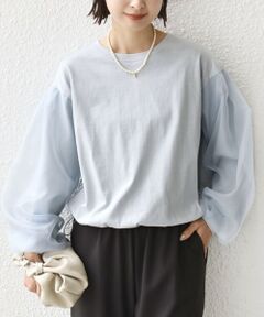 SHIPS / シップス カットソー（半袖以外） | 《一部追加予約》【WEB限定】〈手洗い可能〉シアー コンビ 裾 ドロスト プルオーバー