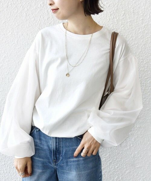 SHIPS / シップス カットソー（半袖以外） | 《一部追加予約》【WEB限定】〈手洗い可能〉シアー コンビ 裾 ドロスト プルオーバー | 詳細16