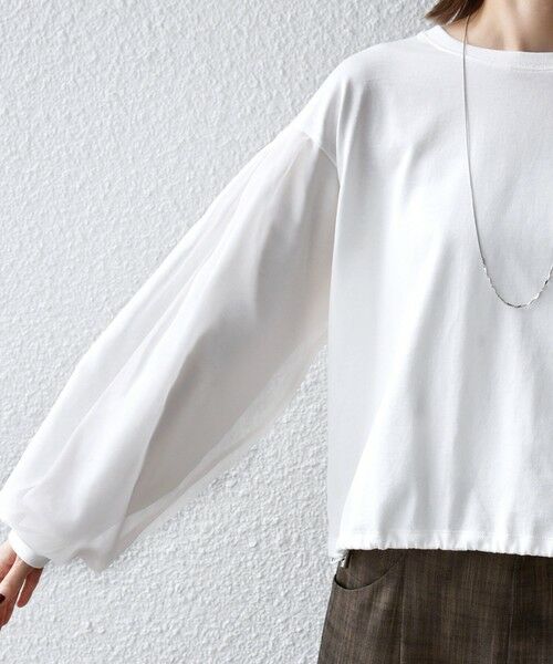 SHIPS / シップス カットソー（半袖以外） | 《一部追加予約》【WEB限定】〈手洗い可能〉シアー コンビ 裾 ドロスト プルオーバー | 詳細16