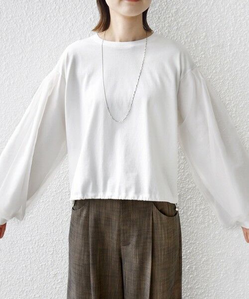 SHIPS / シップス カットソー（半袖以外） | 《一部追加予約》【WEB限定】〈手洗い可能〉シアー コンビ 裾 ドロスト プルオーバー | 詳細22