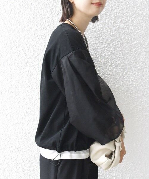 SHIPS / シップス カットソー（半袖以外） | 《一部追加予約》【WEB限定】〈手洗い可能〉シアー コンビ 裾 ドロスト プルオーバー | 詳細24