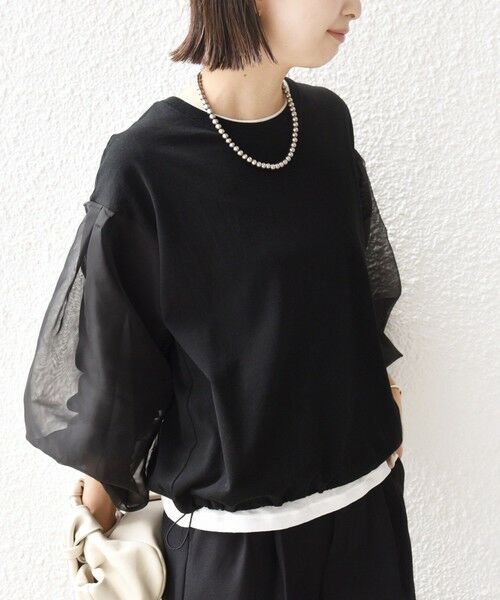 SHIPS / シップス カットソー（半袖以外） | 《一部追加予約》【WEB限定】〈手洗い可能〉シアー コンビ 裾 ドロスト プルオーバー | 詳細25